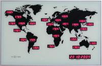 Wandklok - 55 x 36 x 4 cm - Glas - Aluminium - Wereldklok - 'World Time Digit' - thumbnail