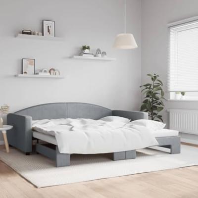 Slaapbank met onderschuifbed 100x200 cm stof lichtgrijs