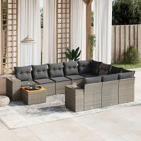 11-delige Loungeset met kussens poly rattan grijs - thumbnail