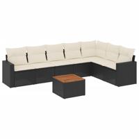 8-delige Loungeset met kussens poly rattan zwart - thumbnail