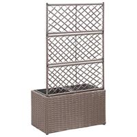 Latwerkplantenbak verhoogd met potten 58x30x107 cm rattan bruin - thumbnail