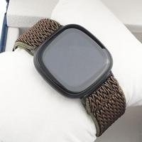 Fitbit Versa 3/4 & Sense 1/2 Nylon loop bandje - Bruin met donkergroen - thumbnail