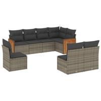 8-delige Loungeset met kussens poly rattan grijs - thumbnail