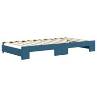 Slaapbank met onderschuifbed en lades 100x200 cm fluweel blauw - thumbnail