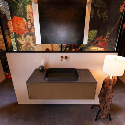 Badkamermeubelset Mondiaz Erin 100 cm met 1 Lade met RIDGE Wastafel Midden Urban Zonder Kraangaten Greeploos Mat Rust