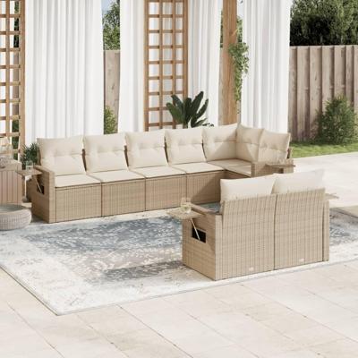 8-delige Loungeset met kussens poly rattan beige