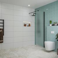 Fortifura Galeria inloopdouche - 60x200cm - mat glas - wandarm - mat zwart SW797923/SW797905 - thumbnail