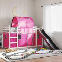 Stapelbed met glijbaan en gordijnen roze 80x200 cm - thumbnail