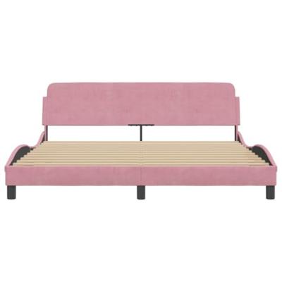 Bedframe met hoofdeinde fluweel roze 180x200 cm