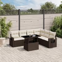 7-delige Loungeset met kussens poly rattan bruin - thumbnail