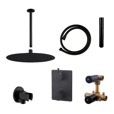 Wiesbaden Inbouw Regendouche Set 06 Caral Rechthoek Plafonduitloop Mat Zwart