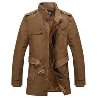 Mannen Lange Stijl Leren Jas Jas (Kleur:Khaki Grootte: L) - thumbnail