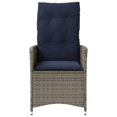 Tuinstoel verstelbaar met kussens poly rattan grijs