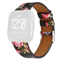 Fitbit Versa 1 / 2 & Lite leren bandje - Bloemenprint roze - thumbnail