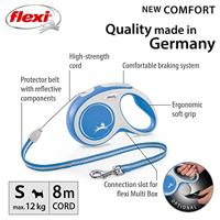 Flexi Nieuw Comfort Cord Grijs & Blauw Kleine 8m intrekbare hondenriem/riem voor honden tot 12kgs/26lbs - thumbnail