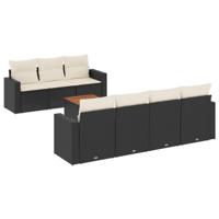 8-delige Loungeset met kussens poly rattan zwart - thumbnail