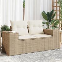 Tuinbank 2-zits met kussens poly rattan beige - thumbnail