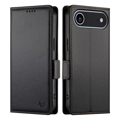 Lunso iPhone 17 Air hoesje - PU leren Bookcase met ruimte voor pasjes - Zwart