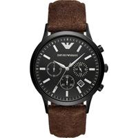 Emporio Armani Heren Renato AR11078 zwart leer Japans quartz modehorloge 43 mm AR11078 - thumbnail