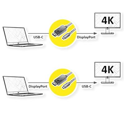 ROLINE USB Type C - DisplayPort, v1.2, bidirectionele adapterkabel, M/M, 2 m ROLINE USB Type C - DisplayPort, v1.2, bidirectionele adapterkabel, M/M, 2 m
