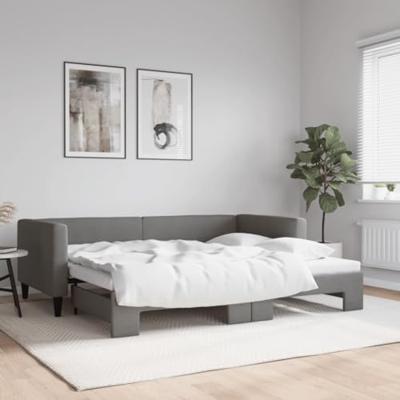 Slaapbank met onderschuifbed 90x190 cm stof donkergrijs
