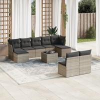 10-delige Loungeset met kussens poly rattan grijs - thumbnail