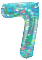 Folieballon Cijfer 7 Galactic Aqua - 101 cm - thumbnail