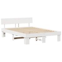 Bedframe met hoofdeinde Wit 160 x 200 cm Massief grenenhout - thumbnail
