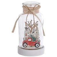 Verlichte decoratie DKD Home Decor Kerstmis Natuurlijk Huis (2 Stuks) (9 x 9 x 17 cm) - thumbnail