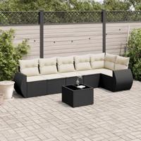 7-delige Loungeset met kussens poly rattan zwart - thumbnail