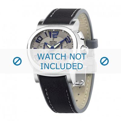 Festina horlogeband F16126.5 / F16126.1 / F16126.7 / F16126.C / F16126.D / F16126.E Leder Zwart 23mm + wit stiksel