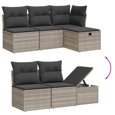 6-delige Loungeset met kussens poly rattan lichtgrijs