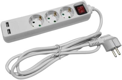 Entac TCD RA 3V 1,5m snoer met 2xUSB +schakelaar wit - 6872632 Entac TCD RA 3V 1,5m snoer met 2xUSB +schakelaar wit - 6872632