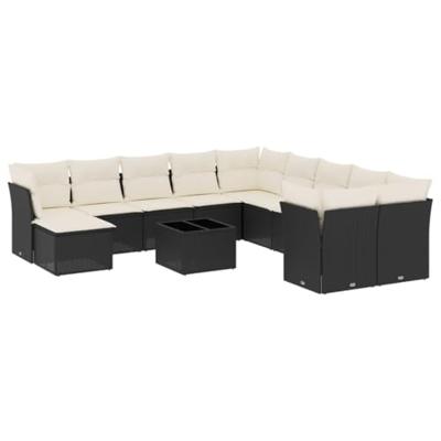 12-delige Loungeset met kussens poly rattan zwart