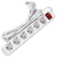 Stekkerdoos wit 5M, met schakelaar en randaarde. 6 aansluitingen - thumbnail