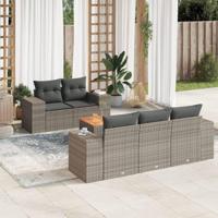 6-delige Loungeset met kussens poly rattan grijs - thumbnail
