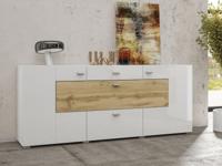 Dressoir KODI 3 deuren 2 lades wotan eik/hoogglans wit - thumbnail