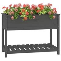 VidaXL Plantenbak met schap 111,5x54x81 cm massief grenenhout grijs - thumbnail