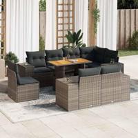 9-delige Loungeset met kussens poly rattan grijs - thumbnail