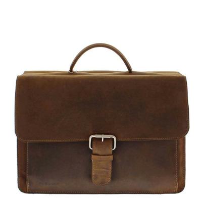 Plevier Newton 3-vaks Laptoptas 15,6 inch Pull-up Leer Bruin