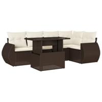 6-delige Loungeset met kussens poly rattan bruin - thumbnail