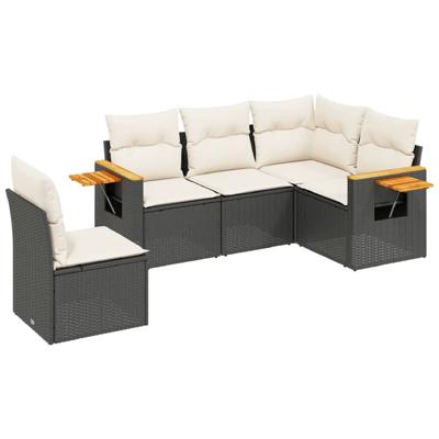 6-delige Loungeset met kussens poly rattan zwart