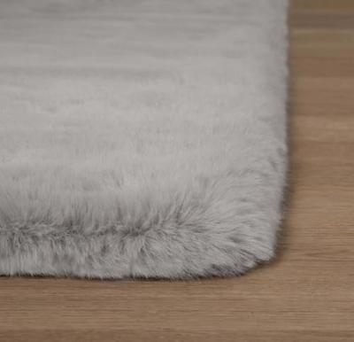 Tapeso Vierkant hoogpolig vloerkleed - Comfy plus - lichtgrijs -