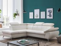 Converteerbare hoekbank GISSO met longchair rechts eco-leder wit - thumbnail