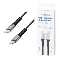 LogiLink CU0442 USB-C-kabel USB 3.2 Gen2x2 USB-C stekker 1.00 m Zwart Met LED, 4K UHD, Stekker past op beide manieren - thumbnail