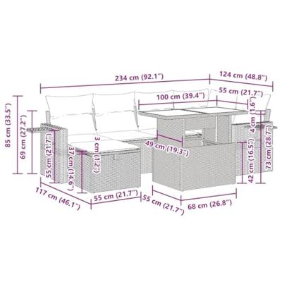 7-delige Loungeset met kussens poly rattan bruin