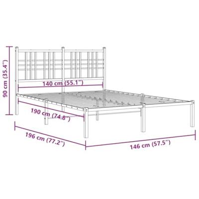Bedframe met hoofdbord metaal wit 140x190 cm