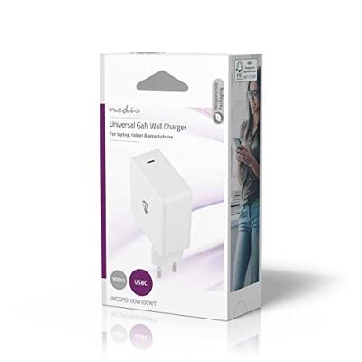 Nedis Oplader | 100 W | GaN | Snellaad functie | 3.0 / 5.0 A | Outputs: 1 | USB-C | Automatische Voltage Selectie - WCGPD100W100WT