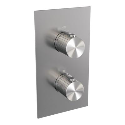 Brauer Stripe 3-weg inbouwthermostaat rechthoekig met in- en afbouwdelen RVS-kleurig geborsteld PVD