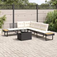 2-delige Loungeset met kussens poly rattan en glas zwart - thumbnail